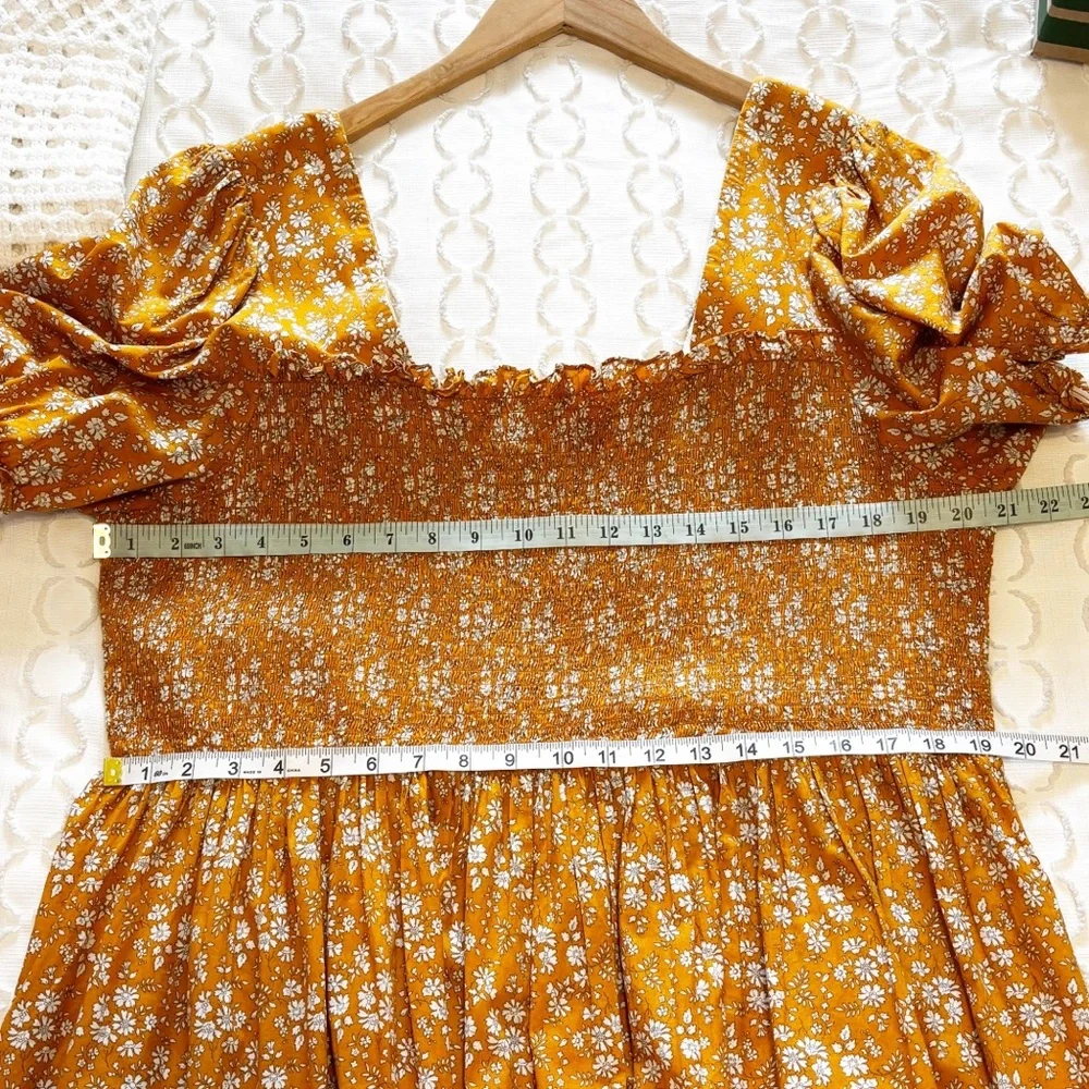 Anthropologie Mender Smocked Yellow Floral Midi Dress Size 3X - Picture 8 of 9